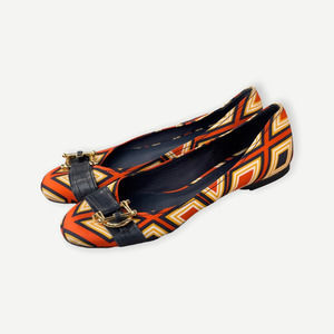 Tory Burch Womens Noel Ballet Flats Shoes Red Beige Geometric Slip On 7.5 M